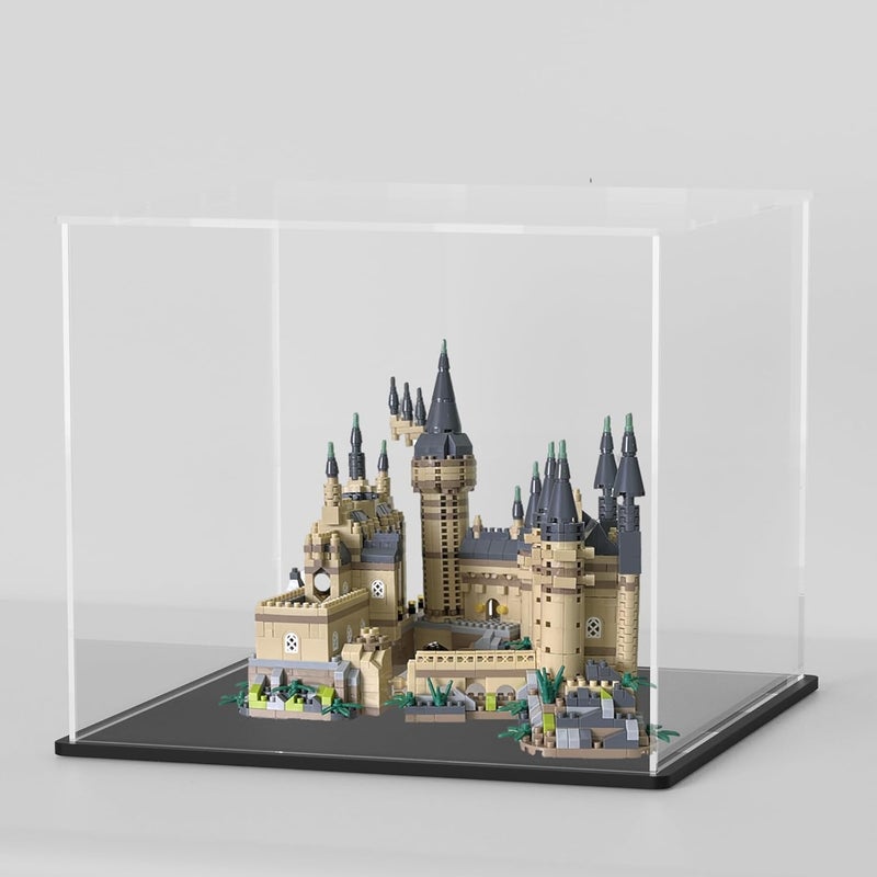 SVENJBB Acrylic Display Case, 11x9x11 Inch Cube Acrylic Boxes for Display, Clear Display Cases with Matte Black Base and Lid for Tiny House Kit and Miniature Dollhouse - Image 1